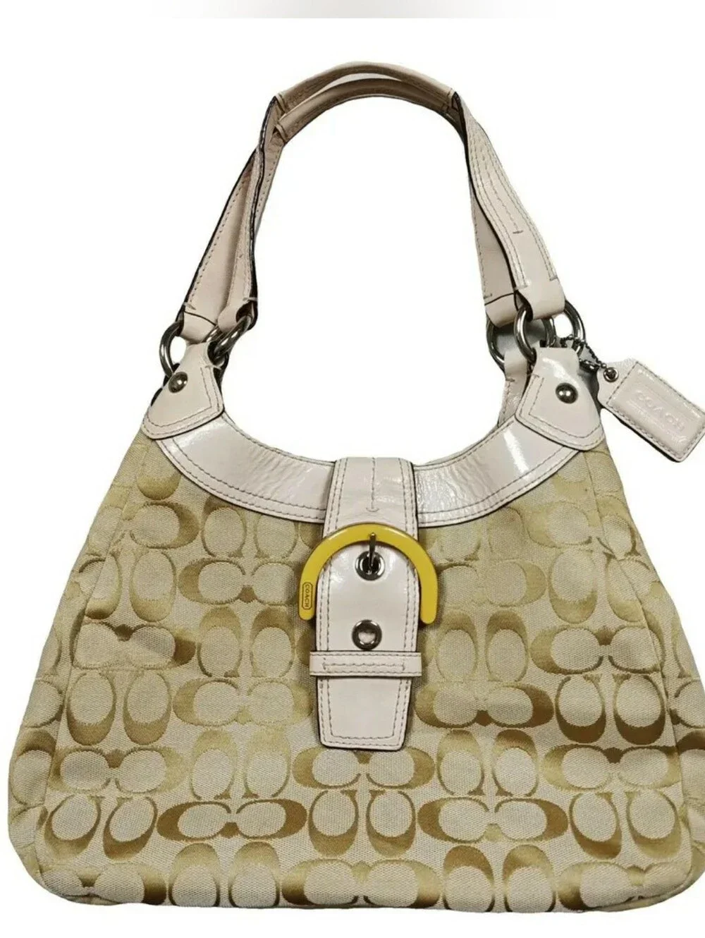 Coach Vintage Y2K Khaki Satchel Handbag with Pink Lining